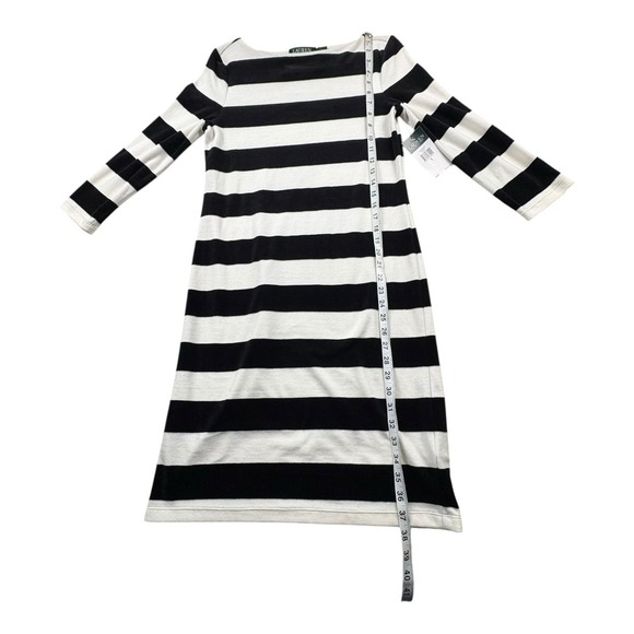 Lauren Ralph Lauren Black White Stripe Knit Dress 3/4 Sleeve Size Small NWT - Picture 6 of 8